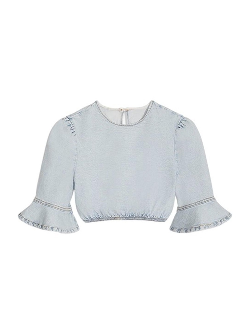 WeWoreWhat Light Blue Ruffled Bell Sleeve Crop Top